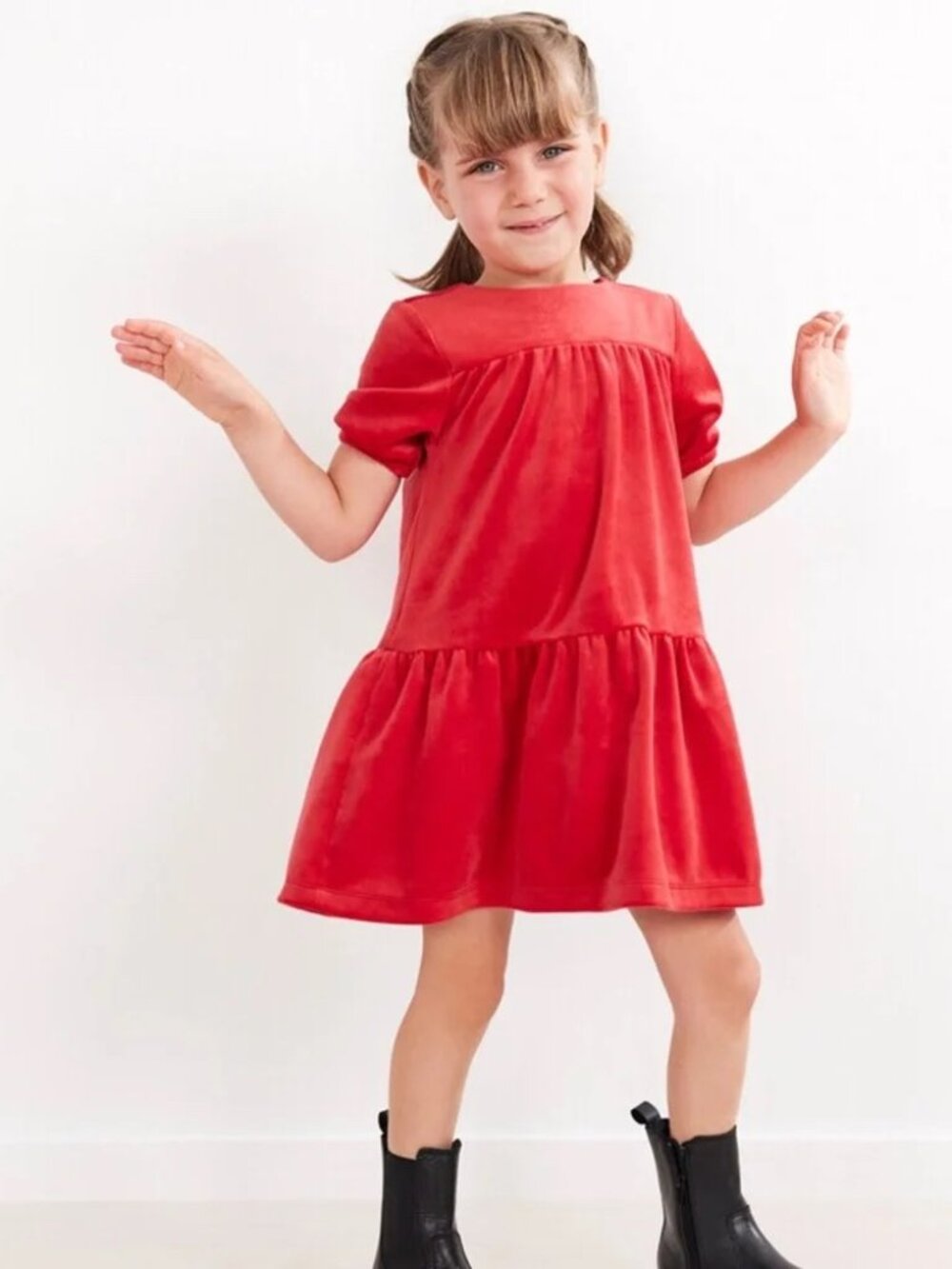 Hanna Andersson Recycled Velour Twirl Dress Red Size 6-7
